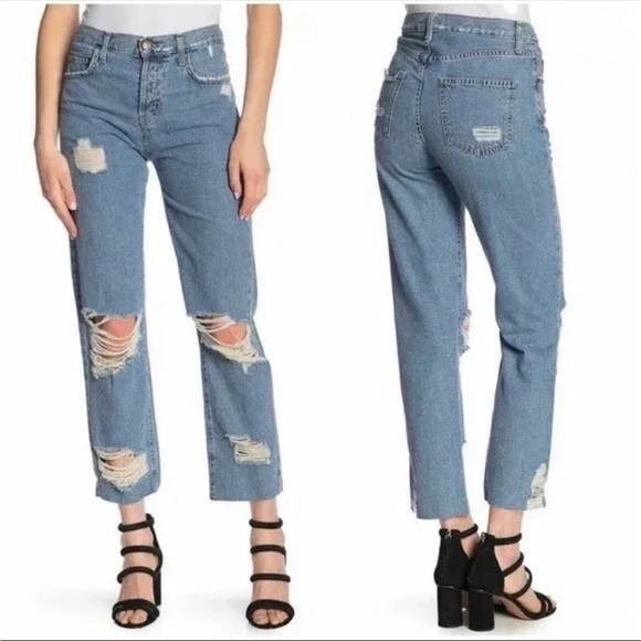Current/Elliott The Original Straight Prep Destroy Cut Hem Denim Jeans Womens 28 - Picture 1 of 11